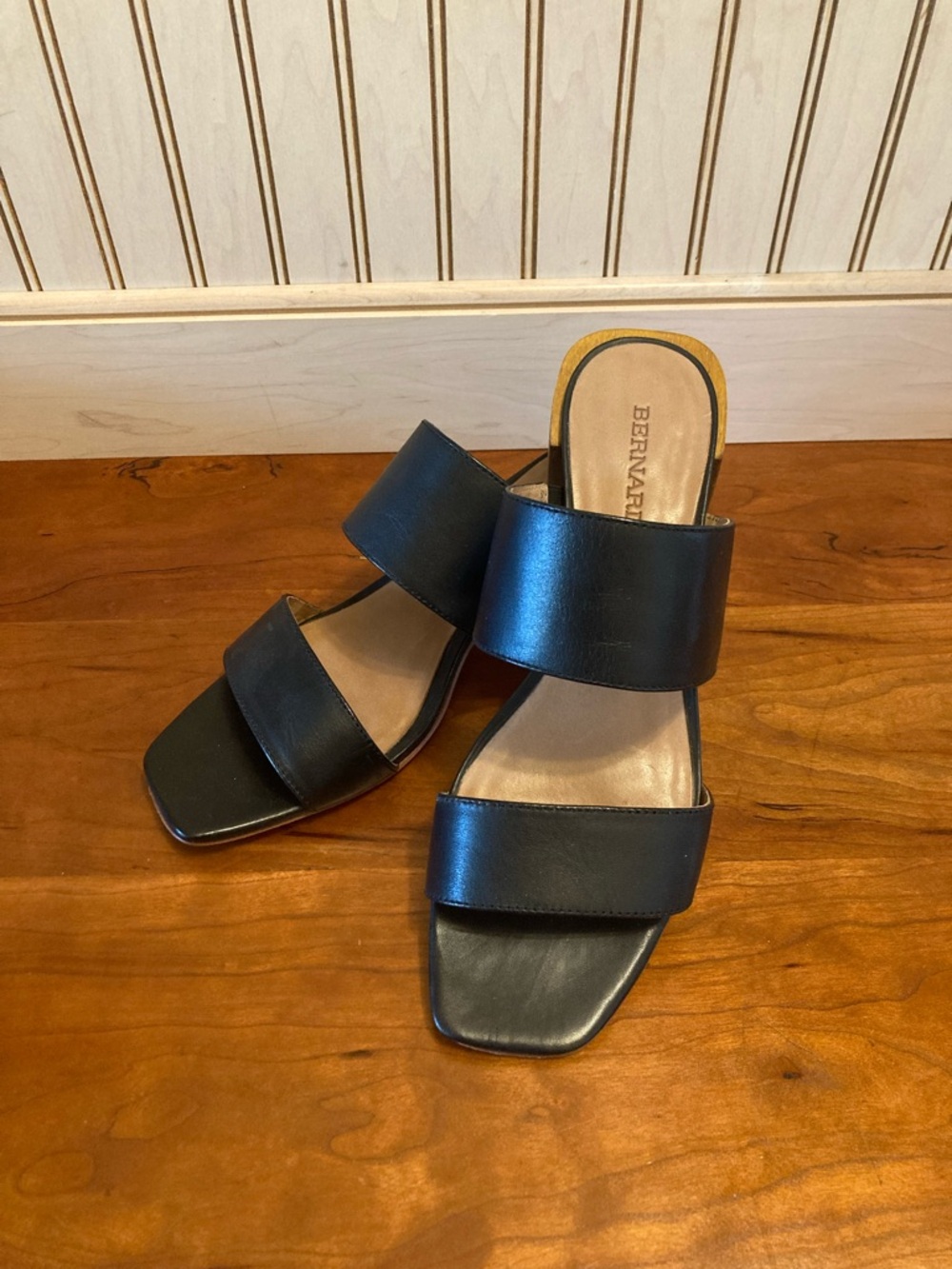 Bernardo Black Double-Band Leather Slide Mules